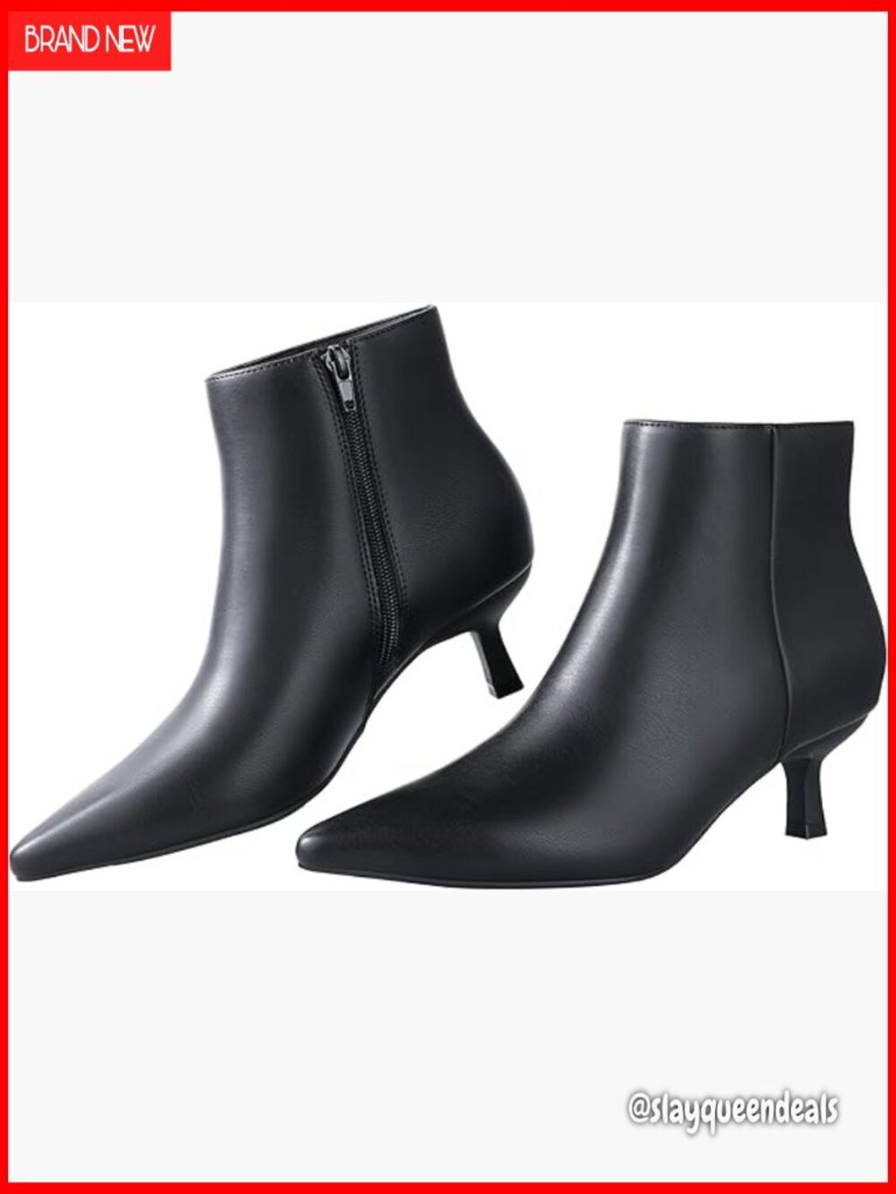 Kitten Heel Ankle Boots, Pointed Toe, Side Zipper, Memory Foam, Vegan Leather